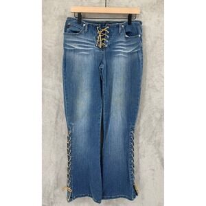 Vintage Mudd Jeans Womens 11 Blue Lace Up Fly Flare Leg Denim Y2K 31x30